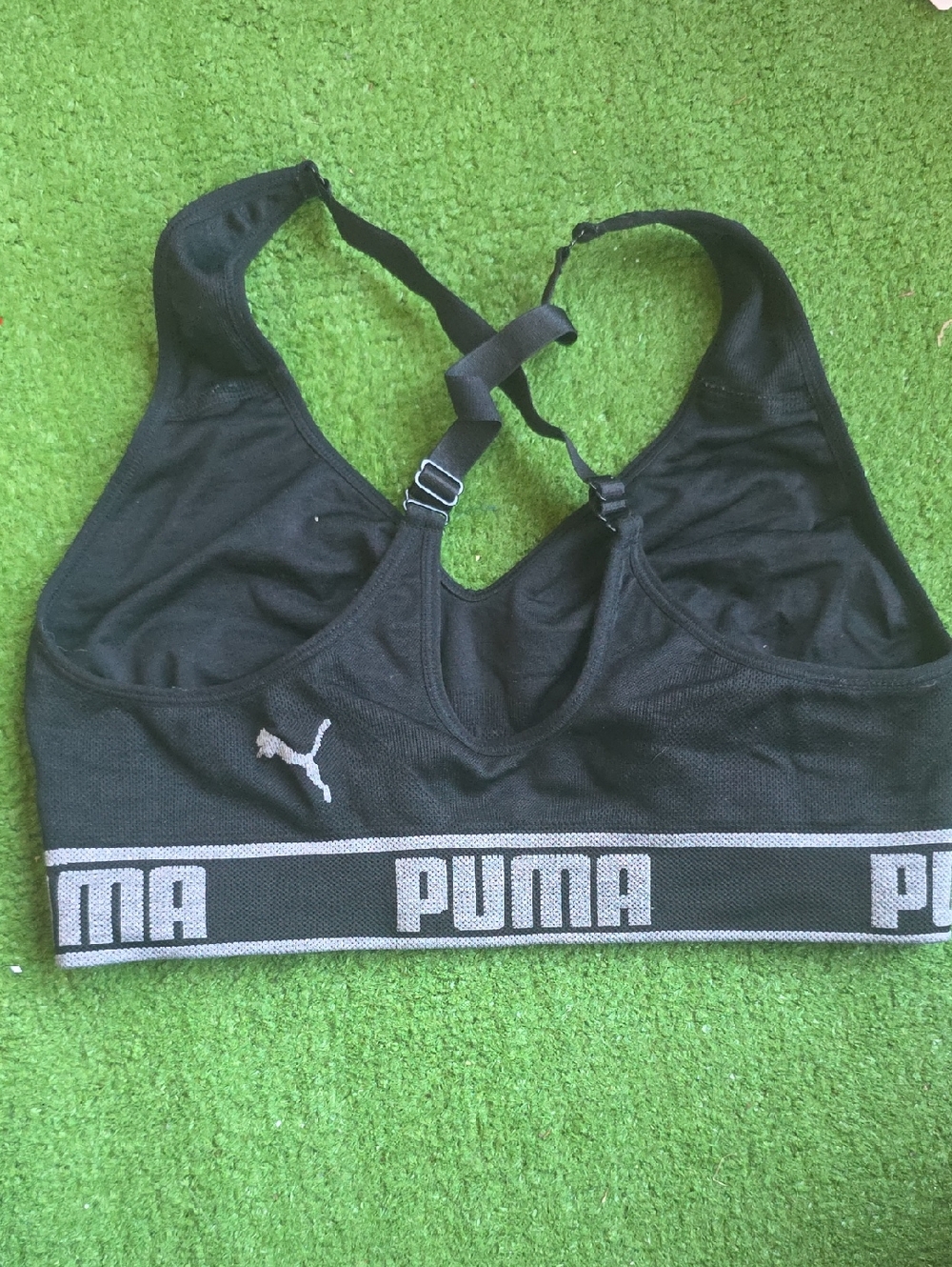 Puma Black Racerback Sports Bra with Branded Band M-L